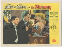 6w0751 ABBOTT & COSTELLO MEET THE MUMMY linen LC #8 1955 Bud & Lou w/ sexy Peggy King in giant vase!