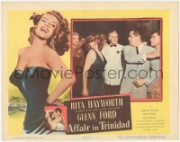 6w0761 AFFAIR IN TRINIDAD LC 1952 close up of Glenn Ford slapping sexy Rita Hayworth!