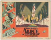 6w0763 ALICE IN WONDERLAND LC #4 1951 Walt Disney, Alice is escorted by playing cards to the Queen!
