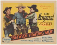 6w0519 BETWEEN FIGHTING MEN TC 1932 great image of angry cowboy Ken Maynard restrained by two men!
