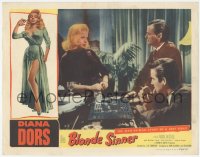 6w0810 BLONDE SINNER LC 1956 sexy Diana Dors standing with drink in deep conversation with 2 guys!