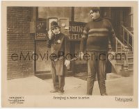 6w0844 CAT'S MEOW LC 1924 great image of cop Harry Langdon handcuffed to gigantic man, lost film!