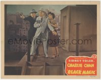 6w0845 CHARLIE CHAN IN BLACK MAGIC LC 1944 Sidney Toler, Frances Chan & guy with gun on roof!