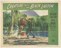 6w0864 CREATURE FROM THE BLACK LAGOON LC #7 1954 Julia Adams watches Gozier attack monster on beach!