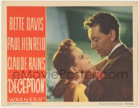 6w0878 DECEPTION LC #7 1946 romantic close up of Bette Davis & Paul Henreid, film noir!