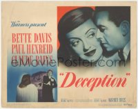 6w0555 DECEPTION TC 1946 great close up of Bette Davis & Paul Henreid + Claude Rains!