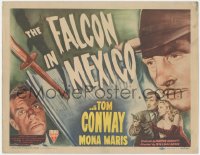 6w0573 FALCON IN MEXICO TC 1944 art of Tom Conway & Mona Maris by newspaper murder headline!