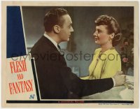 6w0940 FLESH & FANTASY LC 1943 romantic close up of pretty Barbara Stanwyck & Charles Boyer!