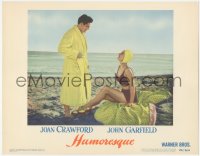 6w1006 HUMORESQUE LC #5 1946 Joan Crawford in swimsuit smiles at John Garfield in robe on the beach!