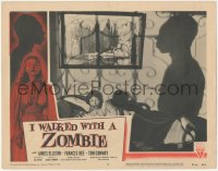 6w1010 I WALKED WITH A ZOMBIE LC #8 R1956 Frances Dee in bed by Darby Jones shadow, Lewton, Tourneur!
