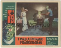6w1011 I WAS A TEENAGE FRANKENSTEIN LC #8 1957 screaming blonde girl in nightie with the monster!