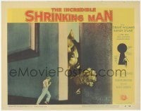6w1017 INCREDIBLE SHRINKING MAN LC #4 1957 great fx image of tiny man shutting door on giant cat!