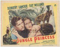6w1043 JUNGLE PRINCESS LC R1946 best close up of tropical Dorothy Lamour & Ray Milland by tiger!