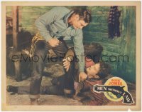 6w1110 MEN WITHOUT LAW LC 1930 close up of cowboy hero Buck Jones pinning Harry Woods to the ground!