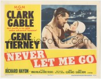 6w1142 NEVER LET ME GO LC #3 1953 close up of Clark Gable & sexy Gene Tierney embracing in water!