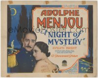 6w0654 NIGHT OF MYSTERY TC 1928 uniformed Adolphe Menjou holding pretty Evelyn Brent, ultra rare!