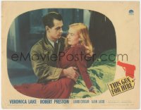 6w1336 THIS GUN FOR HIRE LC 1942 great image of Alan Ladd with gun & sexy Veronica Lake, rare!