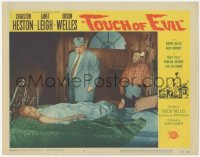 6w1352 TOUCH OF EVIL LC #6 1958 director/star Orson Welles looking at Janet Leigh laying in bed!