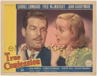 6w1355 TRUE CONFESSION LC 1937 great c/u of shocked Carole Lombard & mustachioed Fred MacMurray!