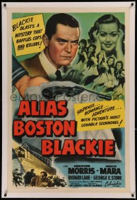 6y0013 ALIAS BOSTON BLACKIE linen 1sh 1942 Chester Morris blasts mystery that baffles cops & killers!