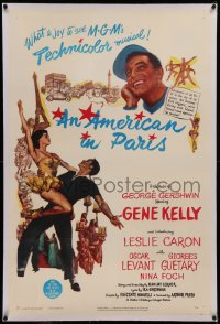 6y0021 AMERICAN IN PARIS linen 1sh 1951 wonderful art of Gene Kelly dancing with sexy Leslie Caron!