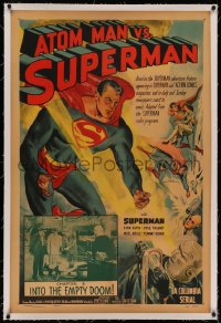6y0026 ATOM MAN VS SUPERMAN linen chapter 8 1sh 1950 Kirk Alyn in costume in BOTH art & inset photo!