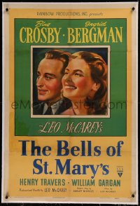 6y0031 BELLS OF ST. MARY'S linen 1sh 1946 art of pretty Ingrid Bergman & Bing Crosby, Leo McCarey!