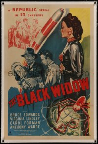 6y0035 BLACK WIDOW linen 1sh 1947 Republic serial, Carol Forman, cool artwork of spider in web!