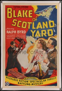 6y0036 BLAKE OF SCOTLAND YARD linen 1sh R1940s Ralph Byrd, cool detective serial artwork, rare!