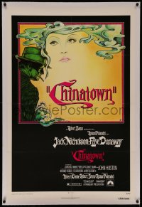 6y0056 CHINATOWN linen 1sh 1974 Pearsall art of smoking Jack Nicholson & Faye Dunaway, Roman Polanski
