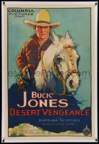 6y0072 DESERT VENGEANCE linen 1sh 1931 wonderful art of Buck Jones drawing gun on horseback, rare!