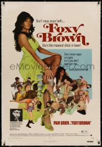 6y0099 FOXY BROWN linen 1sh 1974 don't mess w/Pam Grier, meanest chick in town, she'll put you on ice!