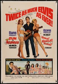 6y0102 FUN IN ACAPULCO/GIRLS GIRLS GIRLS linen 1sh 1967 Elvis Presley with his guitar & sexy babes!