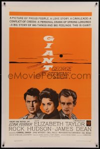 6y0108 GIANT linen 1sh R1963 James Dean, Elizabeth Taylor, Rock Hudson, directed by George Stevens!