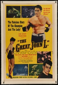 6y0120 GREAT JOHN L linen 1sh R1951 Greg McClure as heavyweight boxing champ John L. Sullivan!