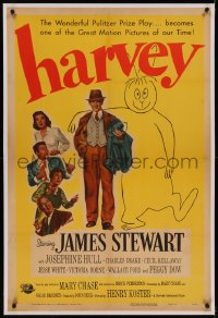 6y0129 HARVEY linen 1sh 1950 great image of James Stewart standing by 6 foot imaginary rabbit, rare!