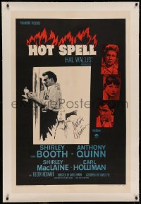 6y0139 HOT SPELL signed linen 1sh 1958 by Anthony Quinn + portraits of MacLaine, Booth & Holliman!