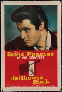 6y0145 JAILHOUSE ROCK linen 1sh 1957 classic Bradshaw Crandell art of rock & roll king Elvis Presley!