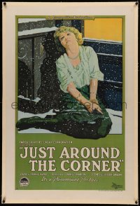 6y0150 JUST AROUND THE CORNER linen 1sh 1921 Fannie Hurst & Frances Marion, great art, ultra rare!
