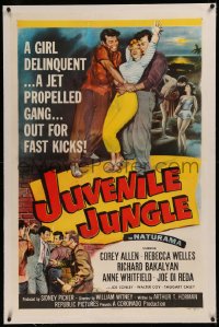 6y0151 JUVENILE JUNGLE linen 1sh 1958 a girl delinquent & a jet propelled gang out for fast kicks!