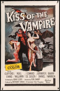 6y0157 KISS OF THE VAMPIRE linen 1sh 1963 Hammer, cool art of devil bats attacking by Joseph Smith!