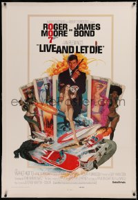 6y0165 LIVE & LET DIE linen East Hemi 1sh 1973 Robert McGinnis art of Roger Moore as James Bond!