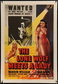 6y0167 LONE WOLF MEETS A LADY linen 1sh 1940 art of sexy Jean Muir & Warren William wanted poster!