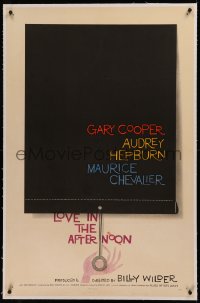 6y0171 LOVE IN THE AFTERNOON linen 1sh 1957 Billy Wilder, great Saul Bass window shade art!