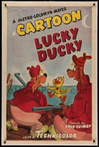 6y0172 LUCKY DUCKY linen 1sh 1948 Tex Avery, duckling outwits dimwitted hunters in hunting season!