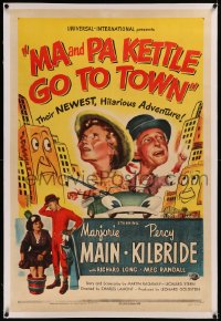 6y0173 MA & PA KETTLE GO TO TOWN linen 1sh 1950 art of Marjorie Main & Percy Kilbride in New York!