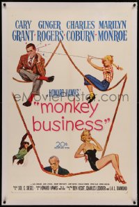 6y0186 MONKEY BUSINESS linen 1sh 1952 Cary Grant, Ginger Rogers, sexy Marilyn Monroe, Charles Coburn