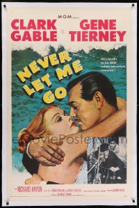 6y0195 NEVER LET ME GO linen 1sh 1953 romantic close up artwork of Clark Gable & sexy Gene Tierney!