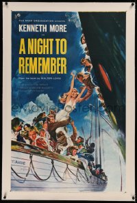 6y0197 NIGHT TO REMEMBER linen 1sh 1959 English Titanic biography, John Floherty Jr. art of tragedy!