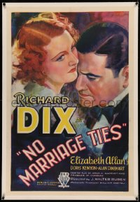 6y0199 NO MARRIAGE TIES linen 1sh 1933 great art of Richard Dix & pretty Elizabeth Allan, ultra rare!